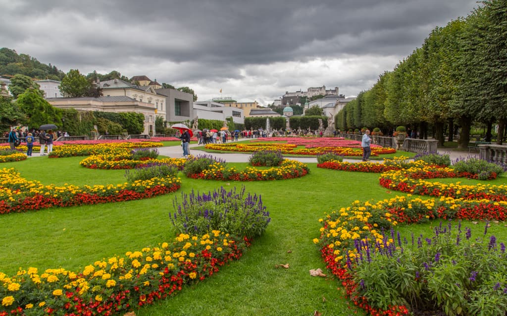 Kid-friendly Europe - The gardens of Mirabell Palace, with Hohensalzburg Castle in the distance