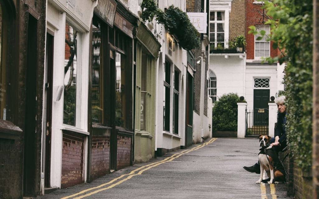A Man and His Dog in Kensington, London