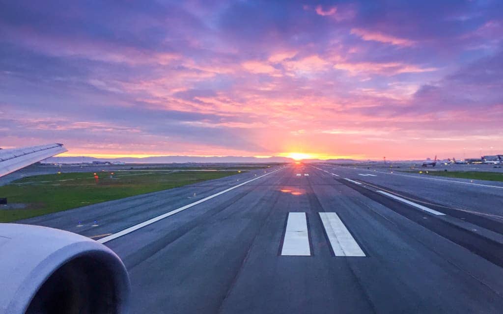 Airport tips: We frequently see the sunrise as we're taking off!