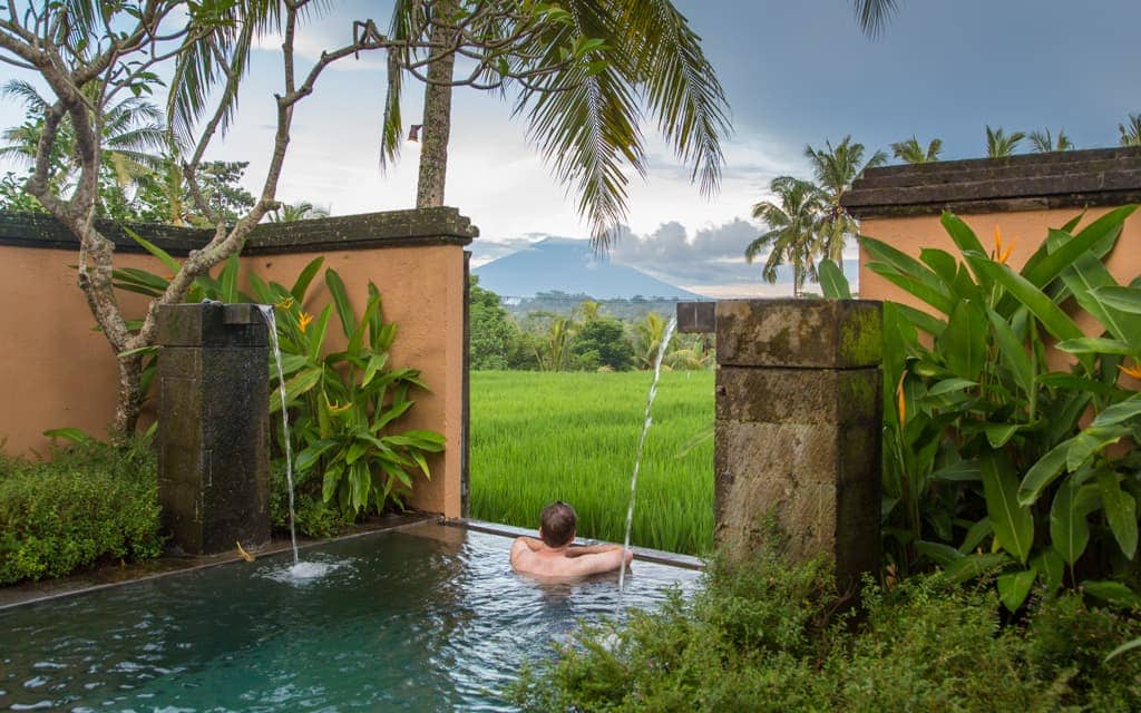 Best hotel views: Looking out at Mount Batur from our villa's plunge pool at Chedi Club Tanah Gajah