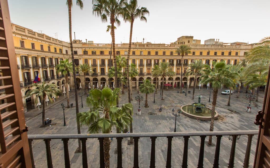 Best hotel views: My balcony at the Hotel DO Plaça Reial. The square comes alive at night!