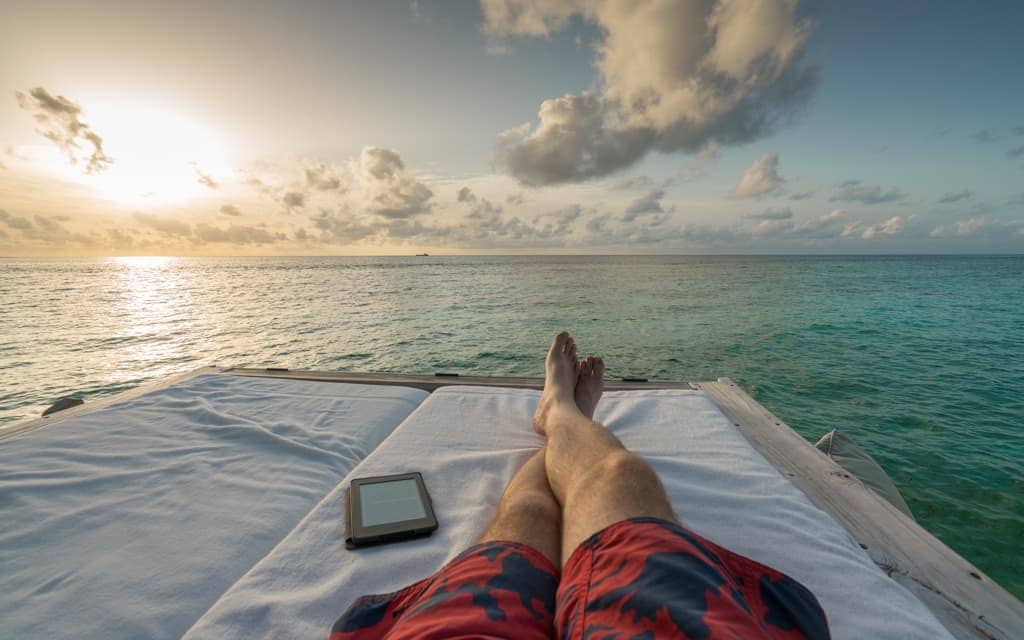 Best hotel views: Relaxing on the deck of our overwater villa at Six Senses Laamu