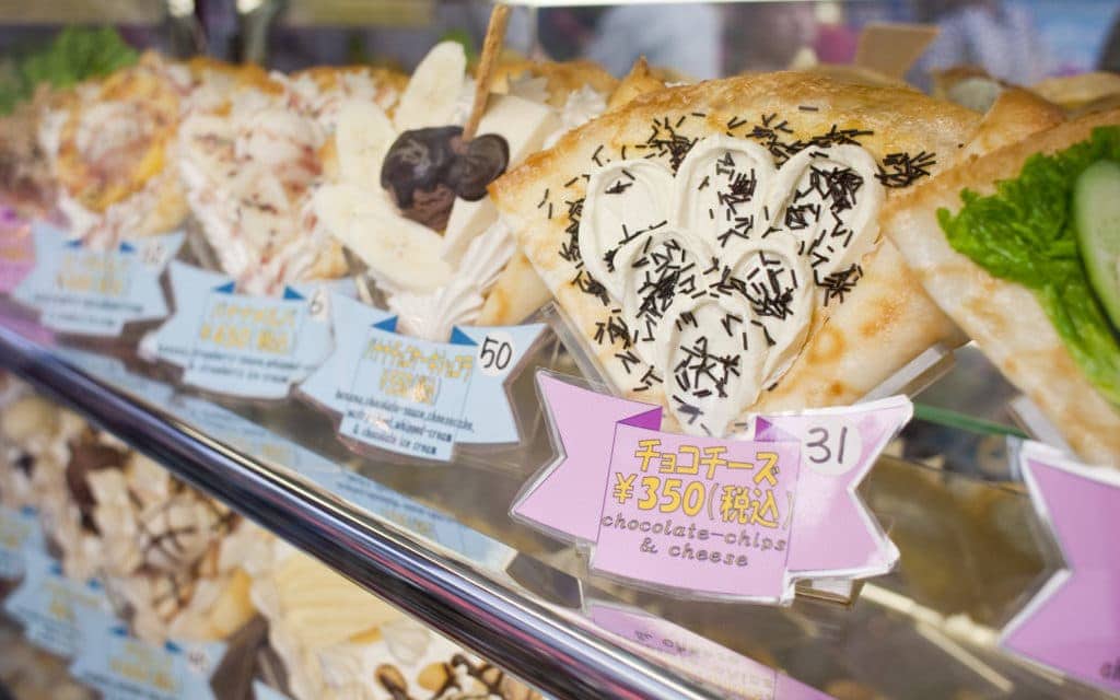Japanese street food - window display of crepes for sale in Harajuku