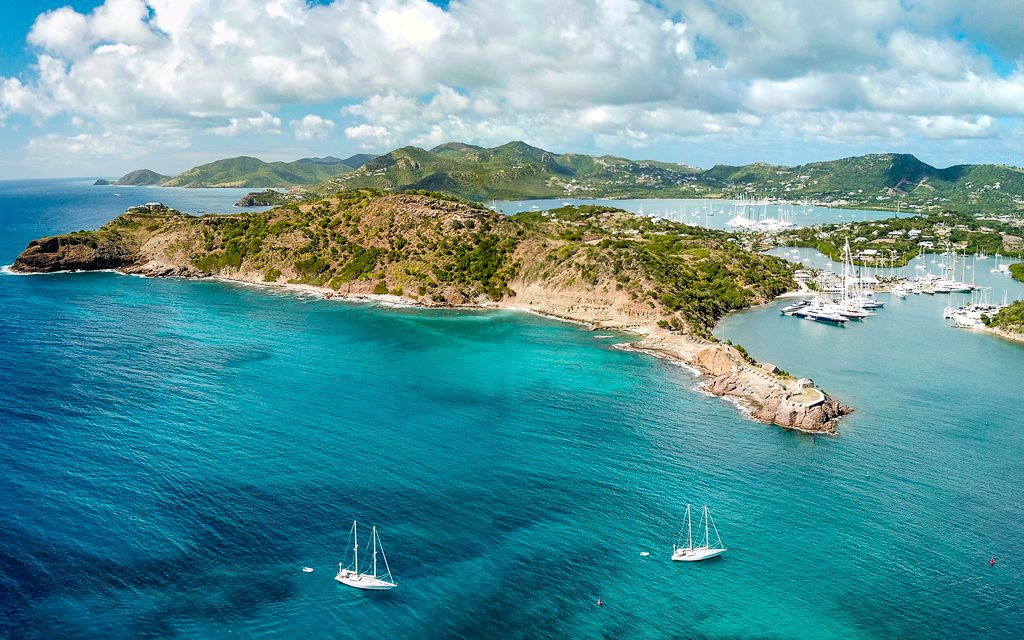 Drone photo of English Harbour, Antigua