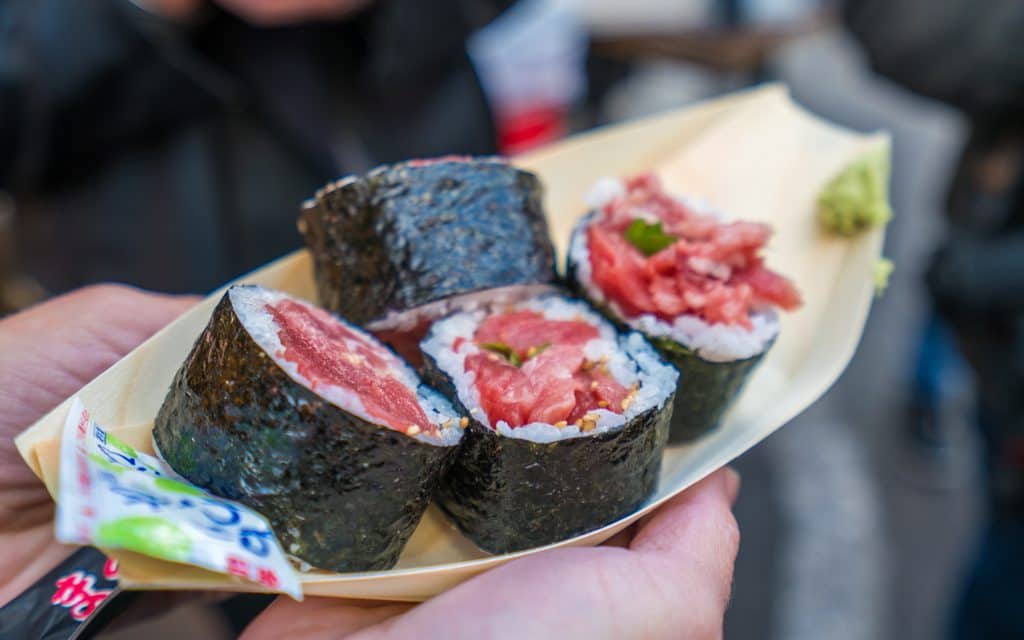 Tokyo travel: Fresh sushi from a small stand in Tsukiji's outer market