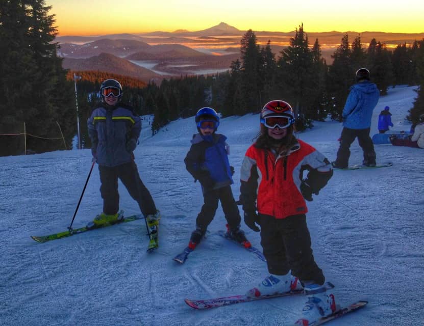 Catching a sunset while skiing at Mt. Hood Ski Bowl