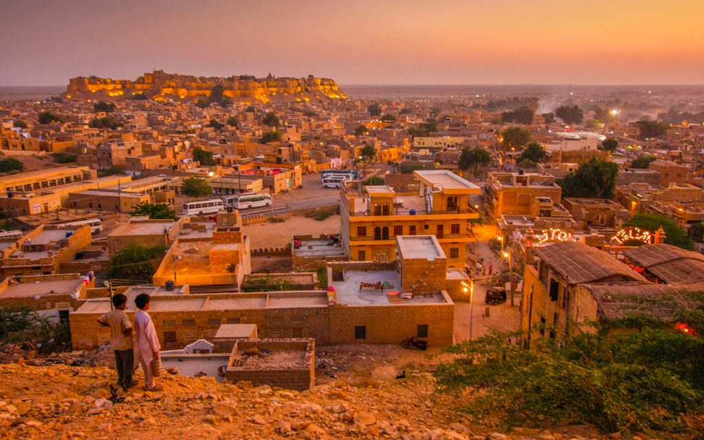 India: Overlooking Jaisalmer and the Jaisalmer Fort at sunset