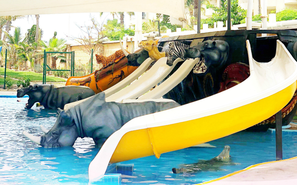 mini water park slides with animals