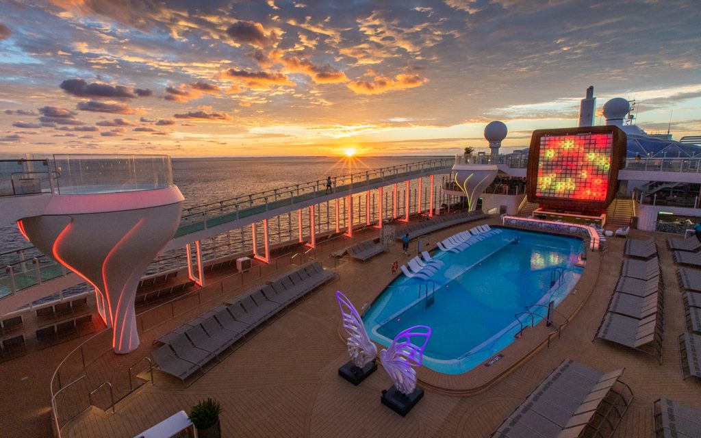 Where to travel in 2019 - The pool deck of the Celebrity Edge at sunrise