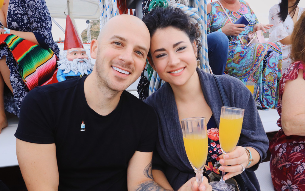 Enjoying the welcome mimosas on the sunset cruise