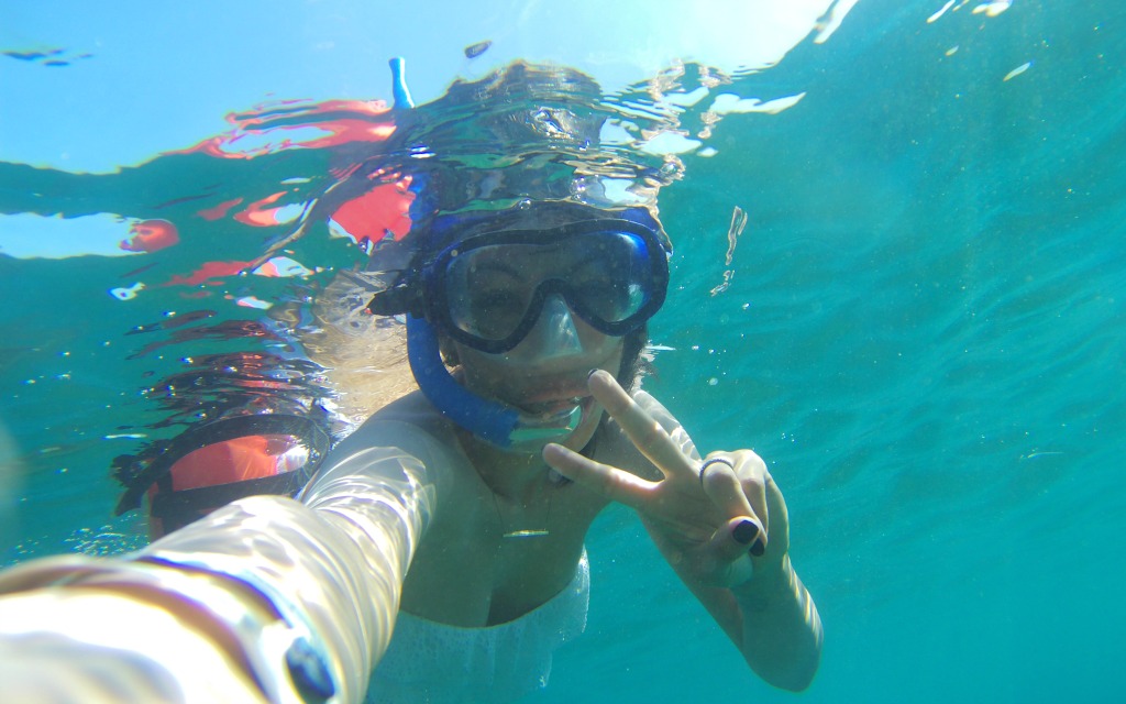 Pattie Cordova snorkeling in Los Cabos with Cabo Adventures - Travelocity.com - #Gnomads #GnomadsTakeOverCabo #LosCabos #familytravel