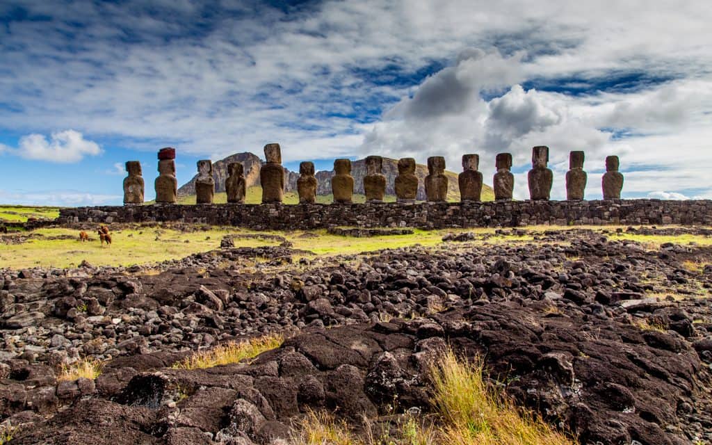 South America - The famous Moai of Easter Island, at Tongariki