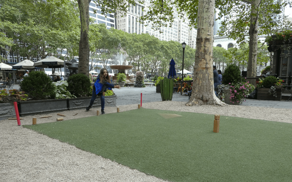 Playing free games at Bryant Park