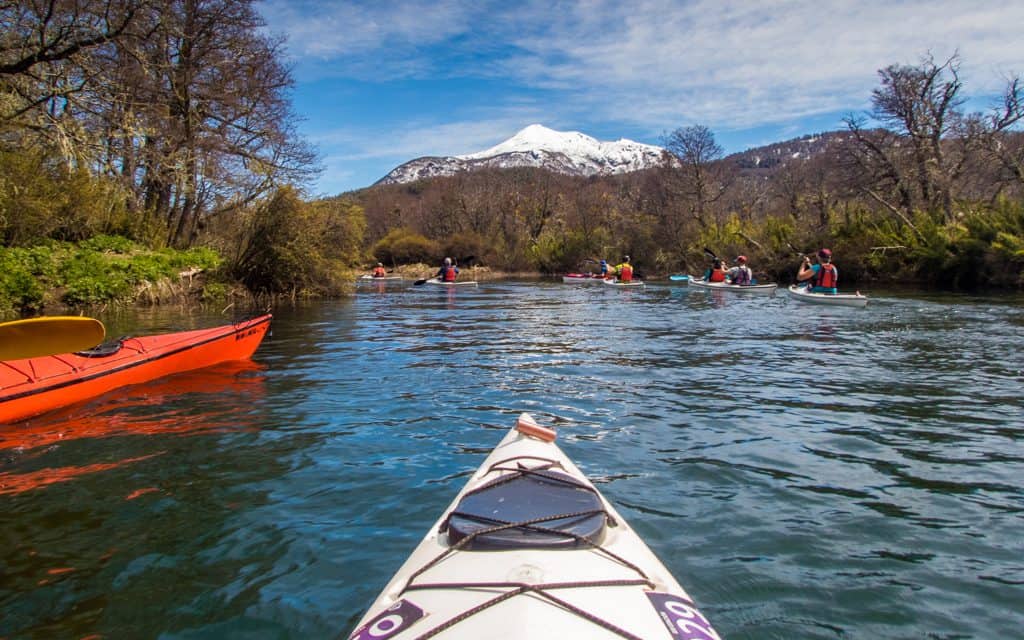 Best adventure destinations - In Argentinian Patagonia - kayaking up Rio Hermoso from Lake Machonico 