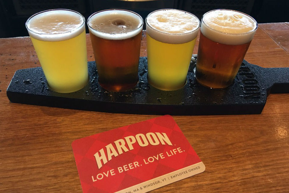 Flight of Seasonal Brews at Harpoon Brewery in Boston, MA